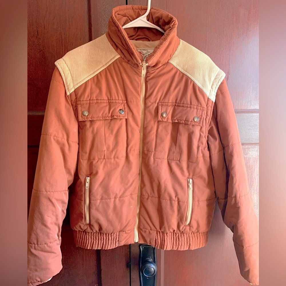 Vintage CampuSport Puffer Coat/Vest -Brown & Beige - Large